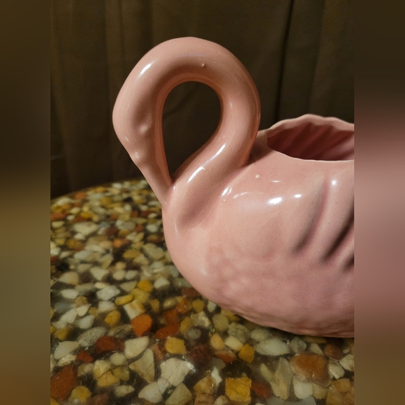 vintage Mid Century Pink Swan Planter Pottery Clay ceramic 1950's - Picture 9 of 10